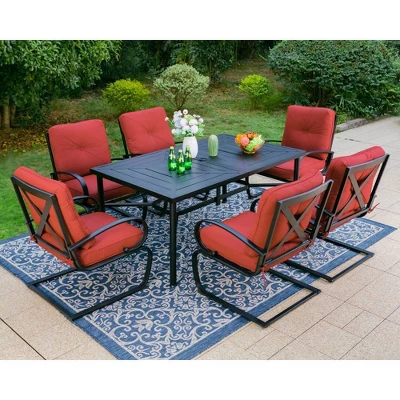 Captiva Designs 7pc Outdoor Dining Set With C-Spring Motion Chairs & Metal Table With Umbrella Hole - Image 17