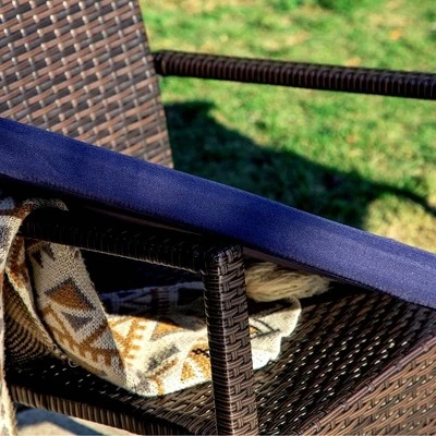 3pc Patio Dining Set With 22" Square Metal Table With Umbrella Hole & 2 Rattan Chairs - Black - Captiva Designs - Image 6