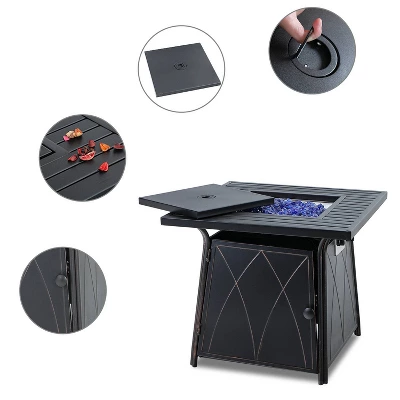 28" Outdoor Gas Fire Pit Table With Lid & Glass - Captiva Designs - Image 2