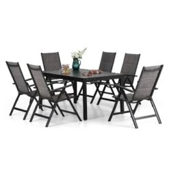 7pc Outdoor Dining Set With 7 Position Folding Chairs With Expandable Metal Table - Captiva Designs