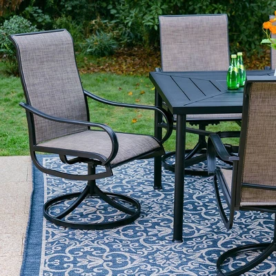 7pc Outdoor Dining Set With Swivel Sling Chairs & Large Metal Rectangle Table With Umbrella Hole - Gray - Captiva Designs - Image 5