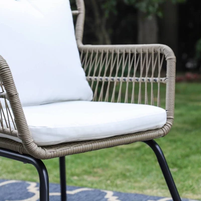 3pc Outdoor Rattan Conversation Set With Cushions - Captiva Designs - Image 4