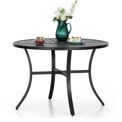 5pc Patio Dining Set With Rattan Arm Chairs & Round Steel Table - Captiva Designs - Image 5