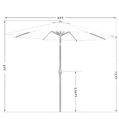 9' X 9' Outdoor Patio Market Umbrella With Push Button Tilt Crank - Captiva Designs - Image 9