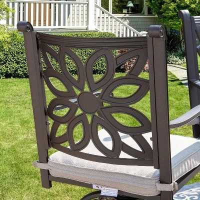 Captiva Designs 3pc Cast Aluminum Outdoor Patio Dining Set With Bar Stools Brown - Image 3