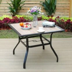 5pc Patio Set With Square Table & Steel 360 Swivel Sling Arm Chairs - Captiva Designs